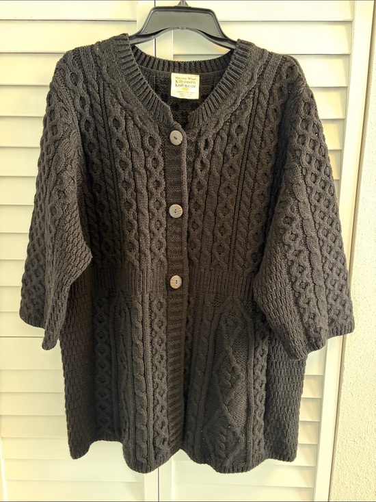 Kilronan Knitwear Sweaters - Irish Wool Cable Knit Black Cardigan Sweater